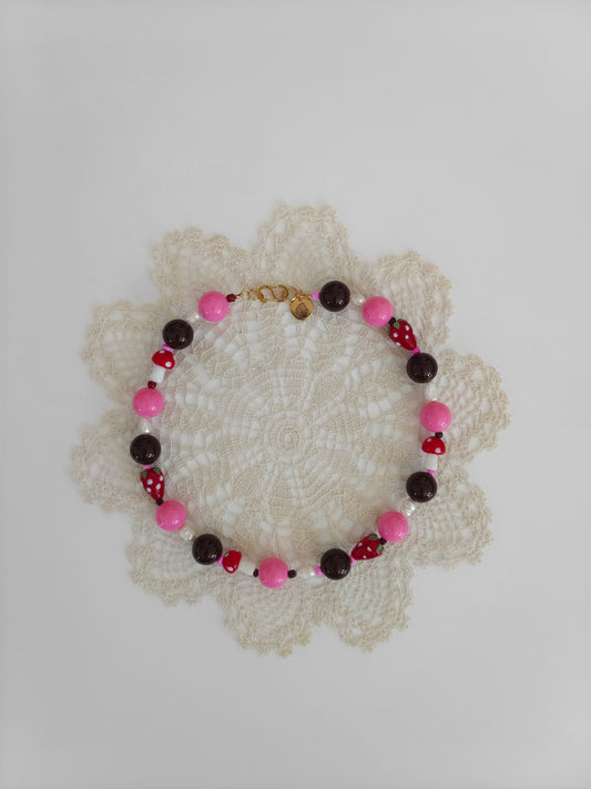 collar Seta rosa y chocolate